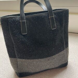 Coach Striped Charcoal “Large” Wool Blanket Tote Bag